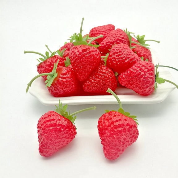 Artificial Plastic Strawberry Decorative Fruit for Kitchen, Home, and Party Display Realistic Red Food-Style Prop, 3.6 x 3 cm, 20-Piece Set