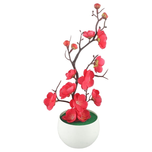 Artificial Plum Blossom Bonsai In Pot, 30Cm Fake Silk Tree For Home Office Decor, Lifelike Plastic Plant For Wedding Party Table center(Rose Red)