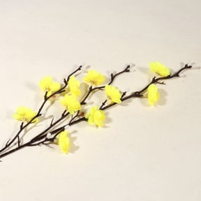 Artificial Plum Blossom Branch - 21.3in Miniature Flower Stem for Vase, Home Decor Arrangements - Yellow 21.3in