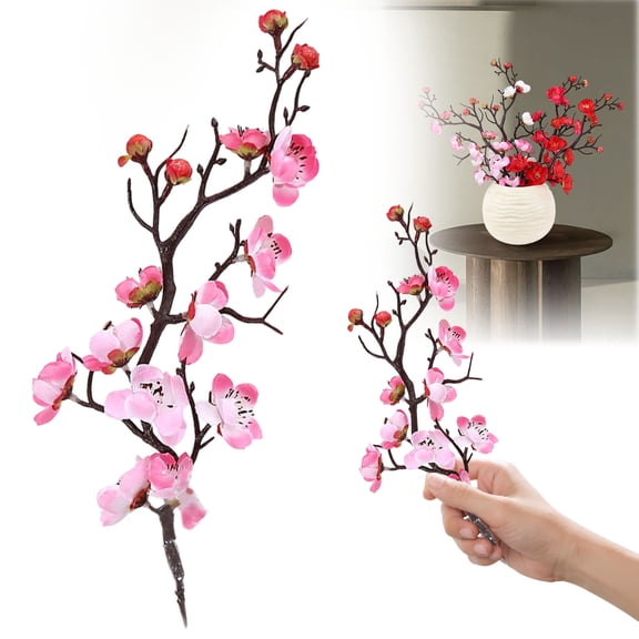 Artificial Plum Blossom Branches Multiple Color Winter Fake Floral Stems, Realistic Petals & Buds for Home Decor Flower, Durable & Reusable Spring Decor Flower 11.8 Inch 1Pcs