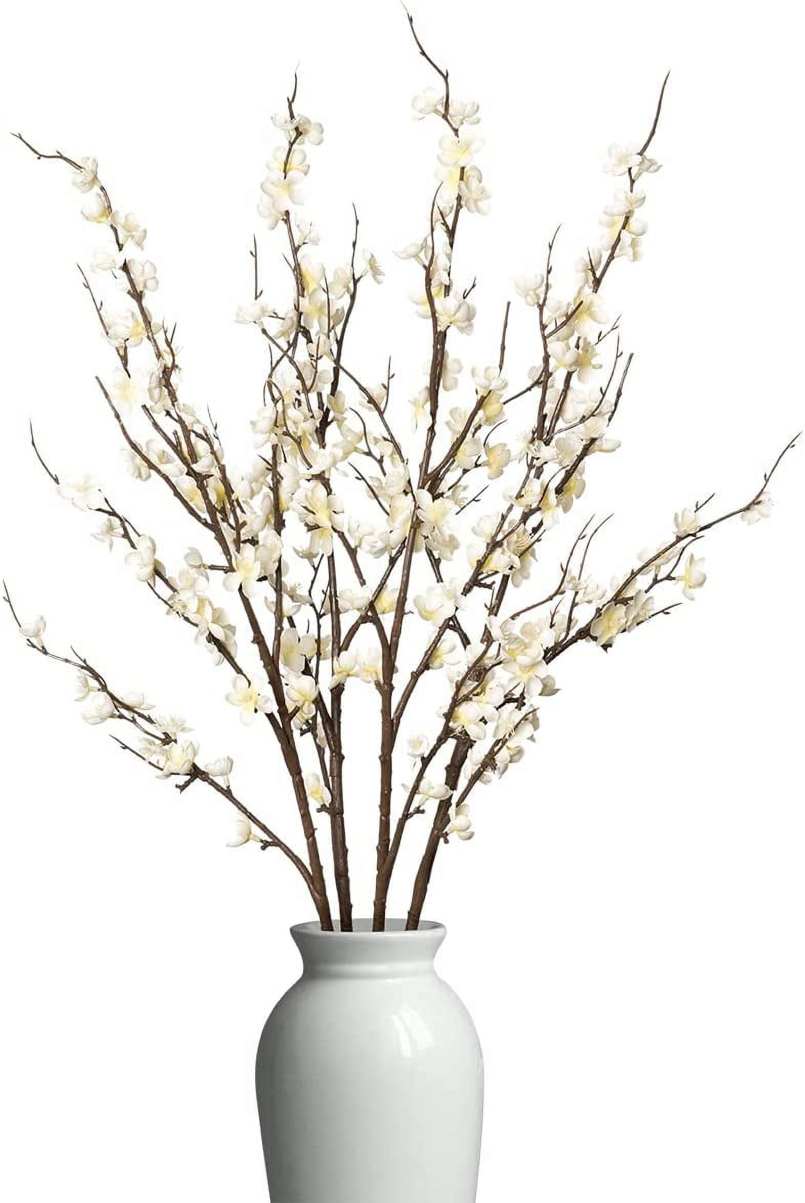 Artificial Plum Blossom Fake Silk Cherry Blossom Branches Flowers,Faux Long Stems Wintersweets Arrangement for Wedding Home Office Bedroom Spring Party Decor(White)
