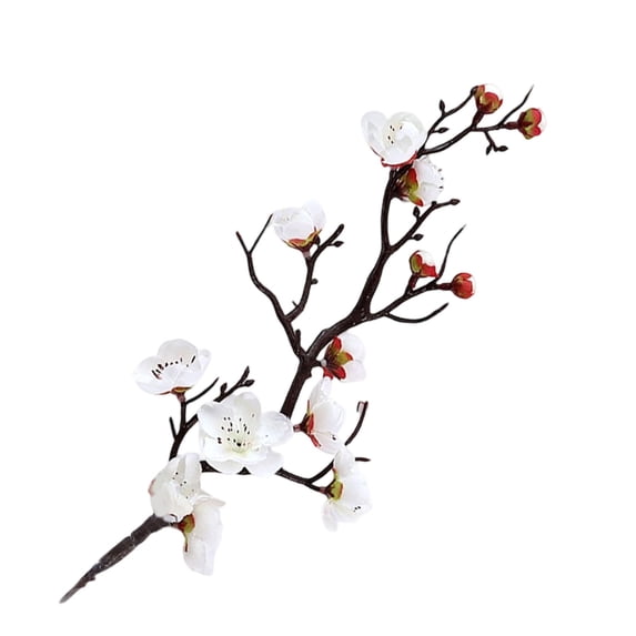 Artificial Plum Blossom Flower Branch, Cosmug Faux Floral Twig Sprig, Decorative Plant Pick, for Indoor Home Styling, Table Center Display and Vase Embellishment, White