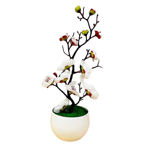 Artificial Plum Blossom Flower with Pot, Ongmies Artificial Flower with Pot Real for Home Table Wedding Bouquet Beach Theme Decoration, White