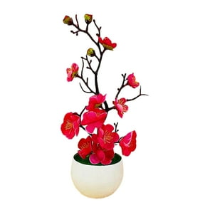 Artificial Plum Blossom Potted Plant, Fake Plum Flower Faux Plant, Small Potted Houseplant, Blossom Ornaments, Artificial Potted Tree, Floral Home Ornament for Home Office Desk Decor