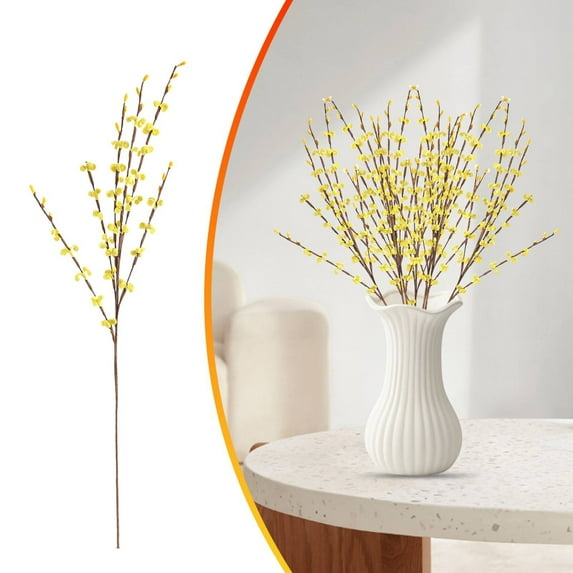 Artificial Plum Blossom Verdsylv Artificial Plum Blossom Bouquet, Realistic Floral Arrangement for Diy Home Decor, Wedding Table Centerpieces & Vase Decoration, Floral Table Centerpiece, Yellow