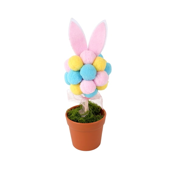 Artificial Plush Bunny Ear Pom Pom Tree in Pot Decorative Plush Ornament for Tabletop and Home Display Use