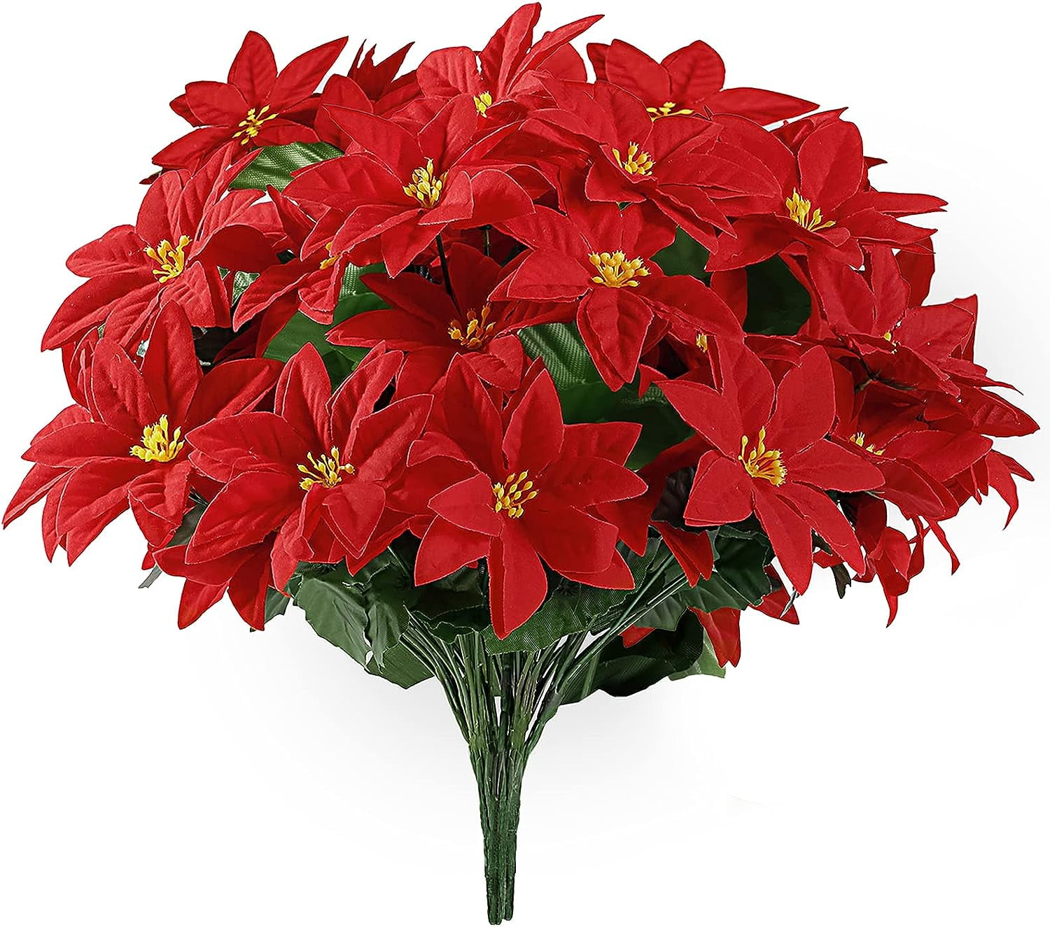 Artificial Poinsettia Bouquet 7 Heads 5 Pack 15’’ Velvet Poinsettia Bush Christmas Flowers for