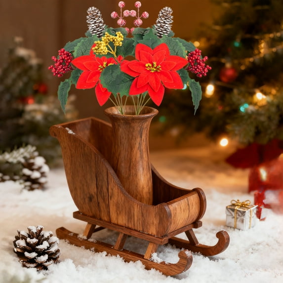 Artificial Poinsettia Bouquet with Red Berry for Vase Fillers, Home Holiday Bush, Indoor Floral, Cemetery Flowers, Centerpieces