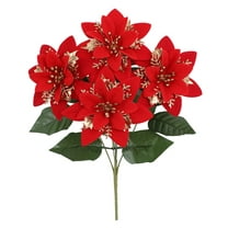 Artificial Poinsettia Bushes – 13" Faux Red Poinsettia Bouquets with 5 Heads Each,Christmas Artificial Flowers for Holiday Tree,Table Centerpiece,Indoor Outdoor Décor,DIY Table Runner(Gold)