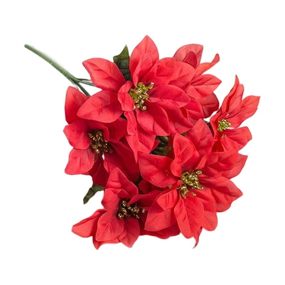 Artificial Poinsettia Bushes,14.8" Faux Christmas Flowers with 6 Heads per Branch, Lifelike Silk Poinsettia Floral for Indoor Outdoor Holiday Décor, Xmas Tree Ornaments, Home Decorations(Red)