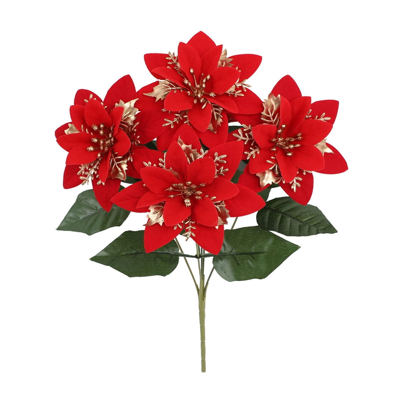 Artificial Poinsettia Flower Bouquet With Realistic Leaves And Stems artificial-poinsettia-flower-bouquet-with-realistic-leaves-and-stems