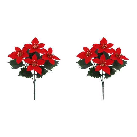 Artificial Poinsettia Flowers 2 Pcs 11in Red Christmas UV Resistant for Outdoor Indoor Garden Porch Home Decor