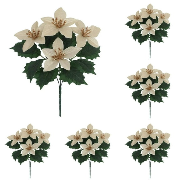 Artificial Poinsettia Flowers 6 Pcs 11in Red Christmas UV Resistant for Outdoor Indoor Garden Porch Home Decor