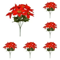 Artificial Poinsettia Flowers 6 Pcs 14in Red Christmas UV Resistant for Outdoor Indoor Garden Porch Home Decor