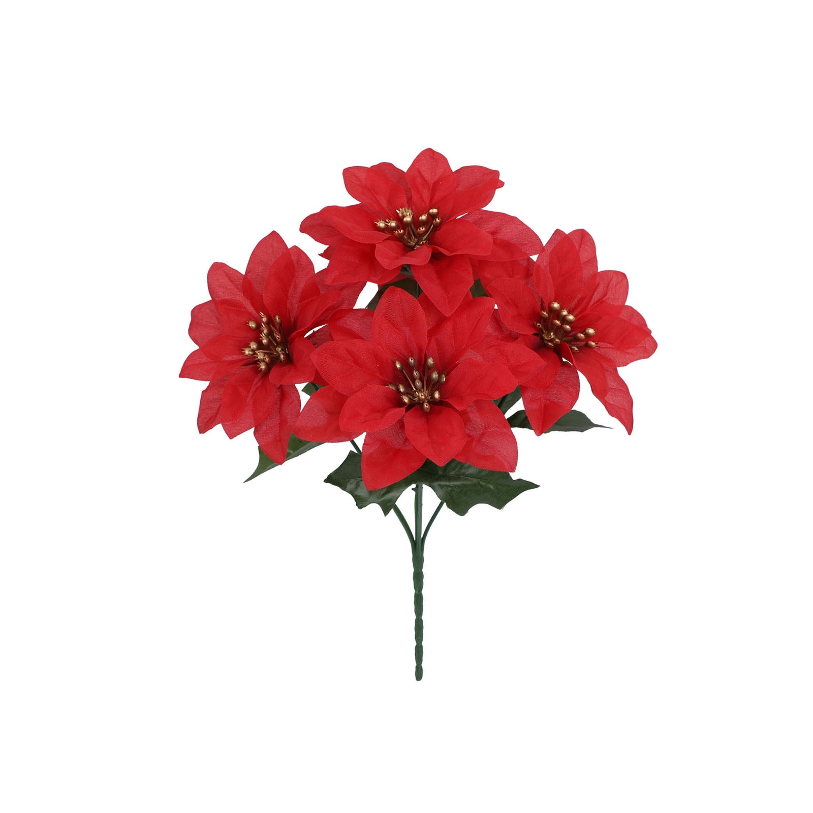 Artificial Poinsettia Flowers Bouquet Silk Floral Decor for Holiday ...