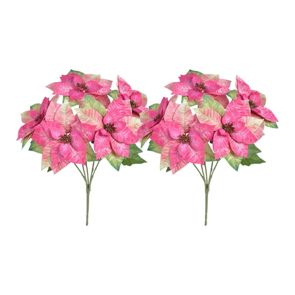 Artificial Poinsettia Flowers, Christmas Flower Arrangement, 2 Pcs 5 Head Simulation Fake Flowers for Home Vase Decoration, Indoor Use, Plastic Silk Velvet Material, 53cm Tall