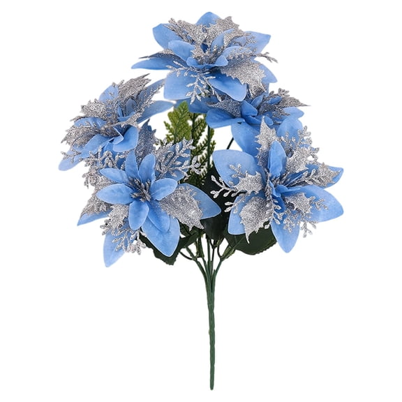 Artificial Poinsettia Flowers, Faux Poinsettia Bush Bouquets Silk Poinsettia Valentine’s Day Ornaments Poinsettia Flower Arrangement for Home Decor, 1 Pcs, 15.74 Inches