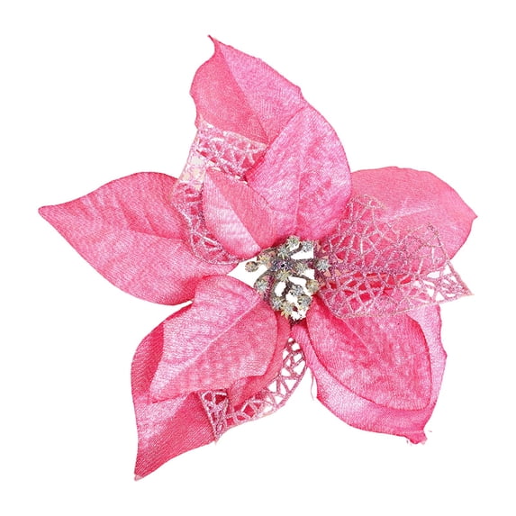 Artificial Poinsettia Flowers, Glitter Poinsettia Christmas Decorations with Clips & Stems, 7.8 inch Christmas Tree Ornaments for Xmas Party, Wreath, Wedding & DIY Holiday Home Decor