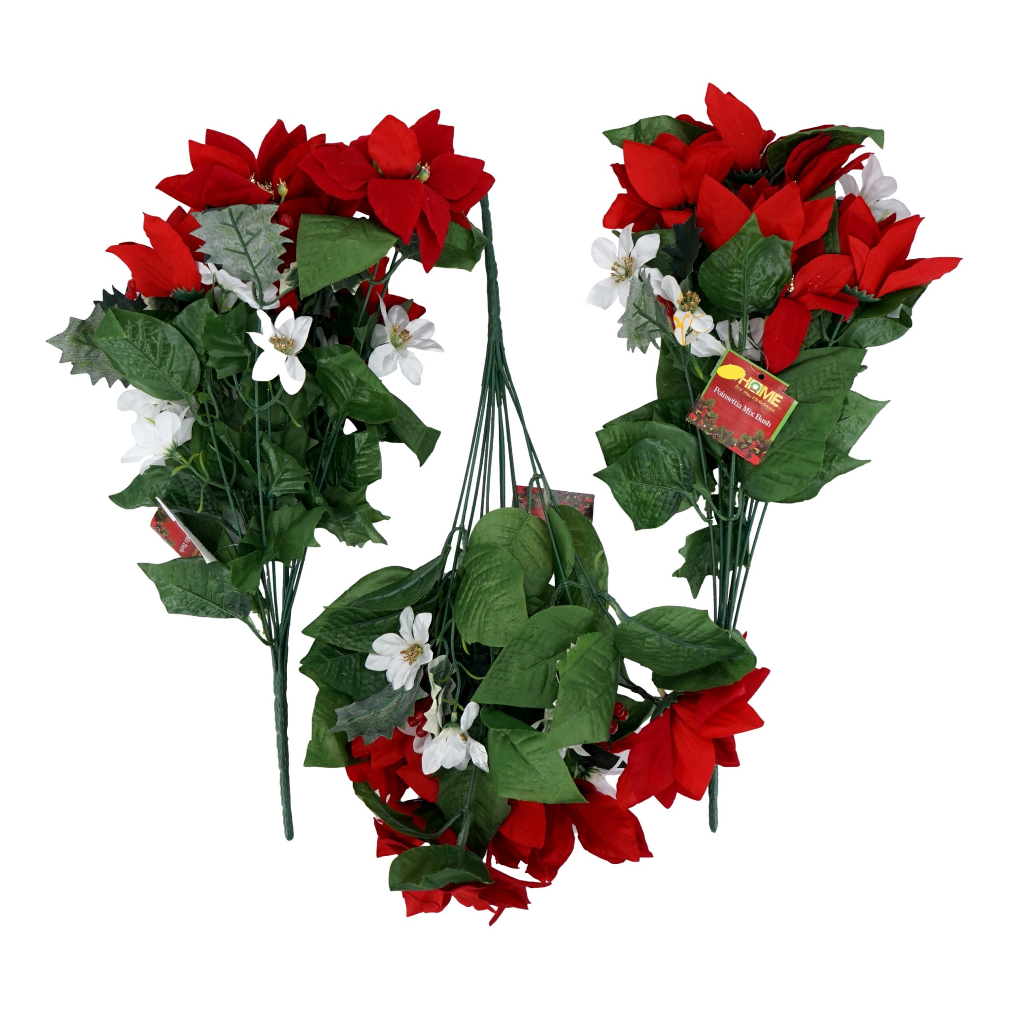 Artificial Poinsettia Mix Bush (3 Pack) Holiday Floral Bouquet Fake