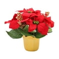thumbnail image 1 of Artificial Poinsettia Plant in Red Pot | 7.8 Inch Faux Silk Christmas Flower Arrangement | Indoor Outdoor Home Office Decor | Easter & Holiday Centerpiece, 1 of 5