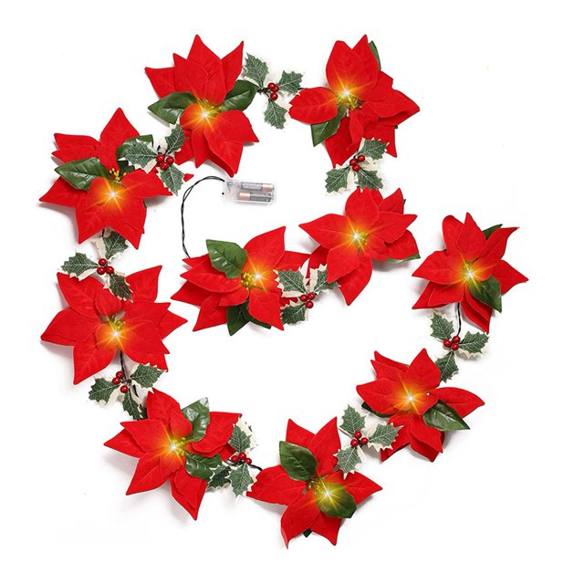 Artificial Poinsettia Wreath 2m 10led Christmas Garland Light