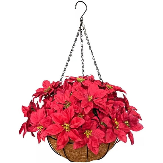 Artificial Poinsettia with Hanging Basket Christmas Flower Hanging ...