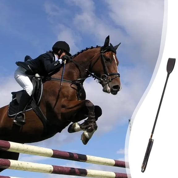Artificial Polyurethane Leather Equestrian Whip with Non-Slip Handle and Adjustable Strap for Equestrian Activities and Performances 18 Inch