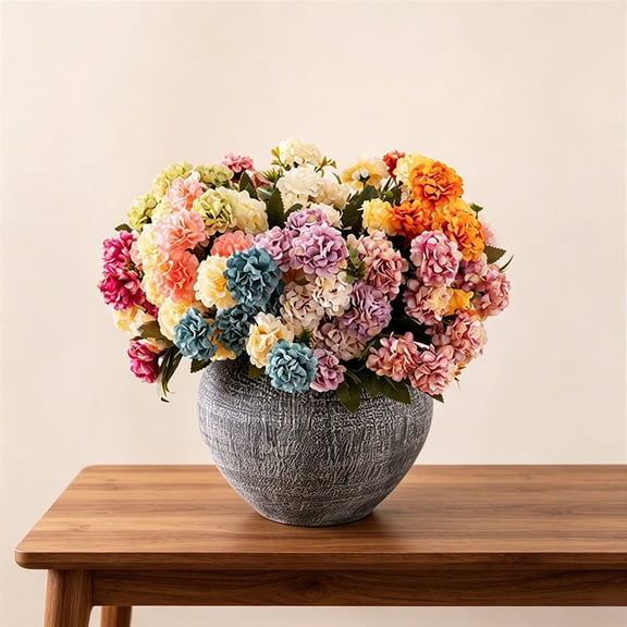 Artificial Pom-Pom Chrysanthemum Bouquet, 30cm Small Fake Flower Bouquet, Plastic Hydrangea Style Floral Arrangements for Wedding Decor, Table Centerpieces, Home Decor & Gift Floral Displays
