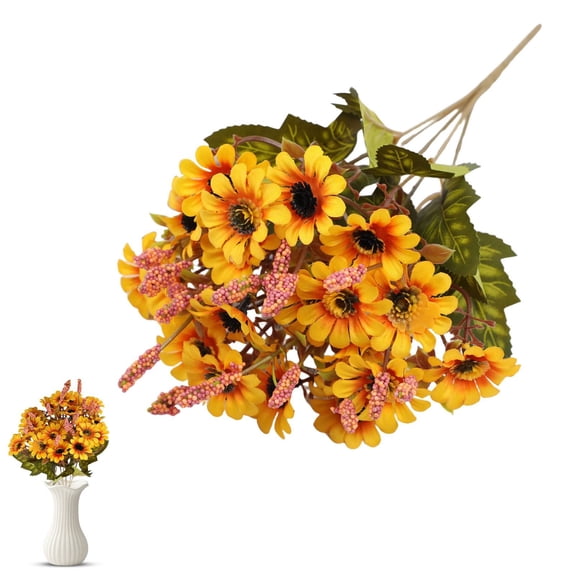 Artificial Pom Pom Chrysanthemum Flower Stem Faux Floral Spray For Home Living Room Table Decor