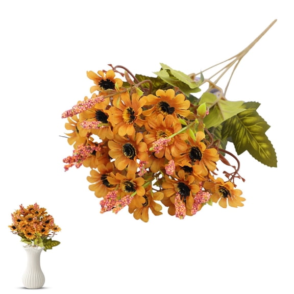 Artificial Pom Pom Chrysanthemum Flower Stem Faux Floral Spray For Home Living Room Table Decor