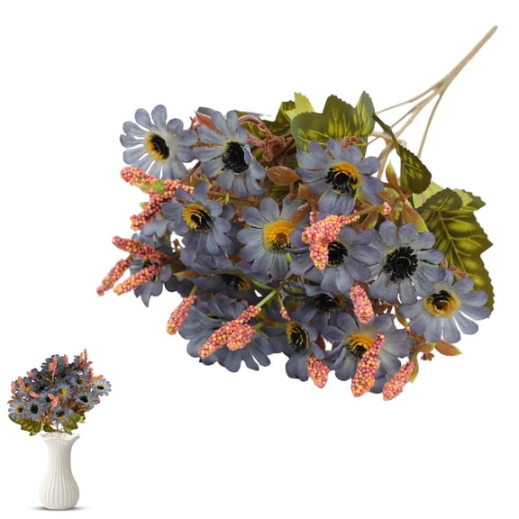Artificial Pom Pom Chrysanthemum Flower Stem Faux Floral Spray For Home Living Room Table Decor