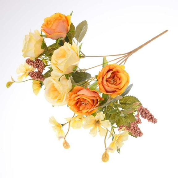 Artificial Pomegranate Rose Bouquet | Silk Polyester Flowers | Lifelike Realistic Texture | Vibrant Fade-Resistant Colors | Decorative Arrangement | Includes 1 Small Floral Stem