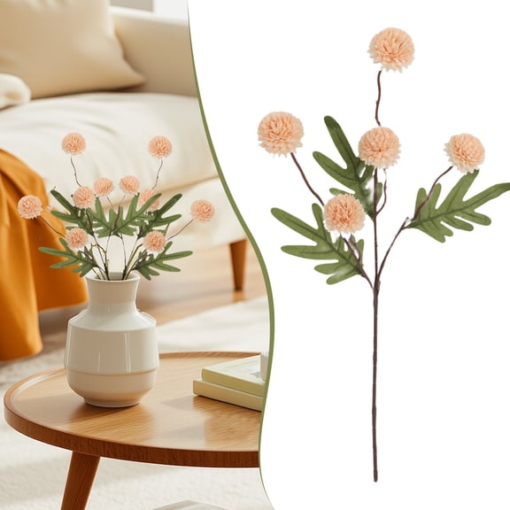 Artificial Pompon Mum Flowers - 20" Small Mini Champagne 5 Heads Chrysanthemum Ball with Stems for DIY Wedding Bouquets, Centerpieces & Home Table Decor, By Preplabs