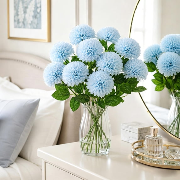 Artificial Pompon Mum - Single Stem Faux Flower for Vase, Wedding, and Table Decor