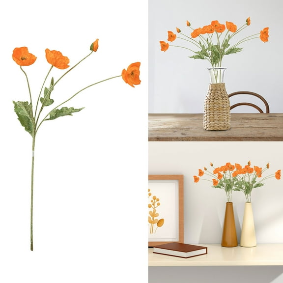 Artificial Poppy Flower, Korean Style Home Decor - Realistic Silk-Like Petals, Soft Pastel Hues, Lifelike Appearance, Korean Minimalist Aesthetic, No Maintenance, Easy To Clean,