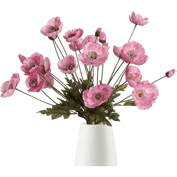 Artificial Poppy Silk Flowers 6pcs for Decoration - Faux Flowers With Stems for Wedding Centerpieces, Tables, Bridal Shower Party Decorations