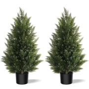 OLIVIVI Artificial Topiary Cedar Trees 3FT Tall 2 Set, Artificial Outdoor Plant, Realistic Fake Plants Front Porch Decor with with Wood Branches, Artificial Shrub for Outdoor/Indoor for Home Offices