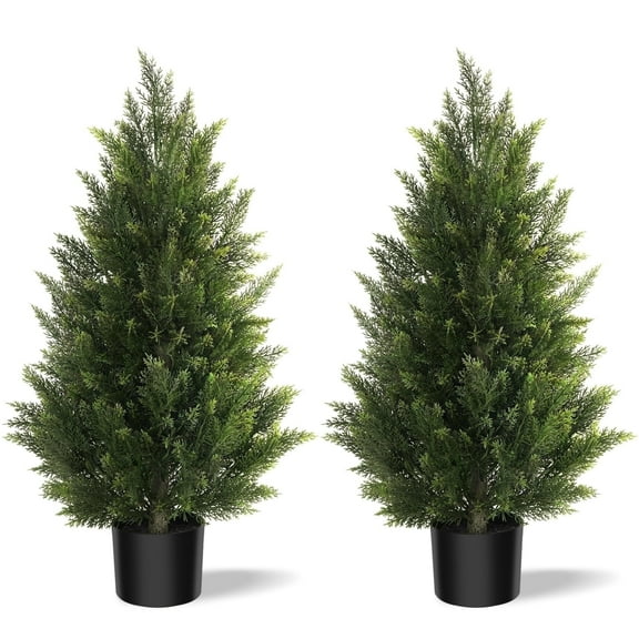 OLIVIVI Artificial Cedar Tree 3FT Tall Faux Silk Plant for Home Office Decor Indoor Outdoor Fake Lifelike Potted Tree with Wood Branches 2 pack