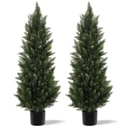 OLIVIVI Artificial Cedar Tree 4FT Tall Faux Plant for Home Office Decor Indoor Outdoor Fake Lifelike Potted Tree with Wood Branches 2 pack