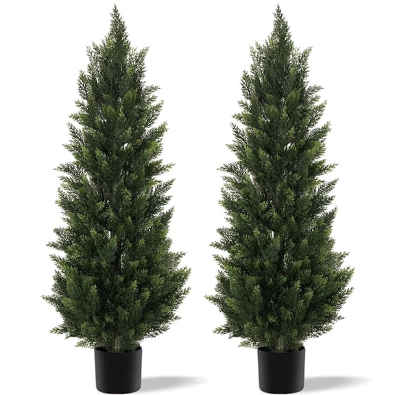 OLIVIVI Artificial Cedar Tree 4FT Tall Faux Plant for Home Office Decor Indoor Outdoor Fake Lifelike Potted Tree with Wood Branches 2 pack