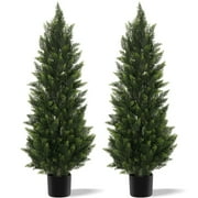 OLIVIVI Artificial Cedar Tree 4FT Tall Faux Silk Plant for Home Office Decor Indoor Outdoor Fake Lifelike Potted Tree with Wood Branches 2 pack