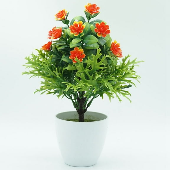 Artificial Potted Flower Simulation Potted Plant Home Office Decor (Orange)