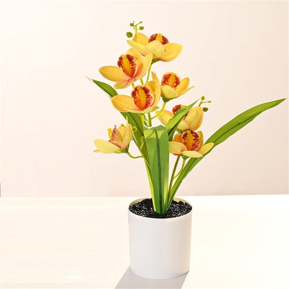 Artificial Potted Flowers,Artificial Orchids Bonsai with Vase,Artificial Flowers Bonsai Realistic Plastic Flower Fake Flowers for Home Table and Cabinet Decoration Party and Wedding Decor Flowers,C