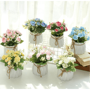 Artificial Potted Flowers, Small Ceramic Vase Fake Flower Plants Desktop Decoration Indoor for Home and Office, Faux Flowers Hydrangea Decora for Table,Bookshelf,Bedroom,Living Room.