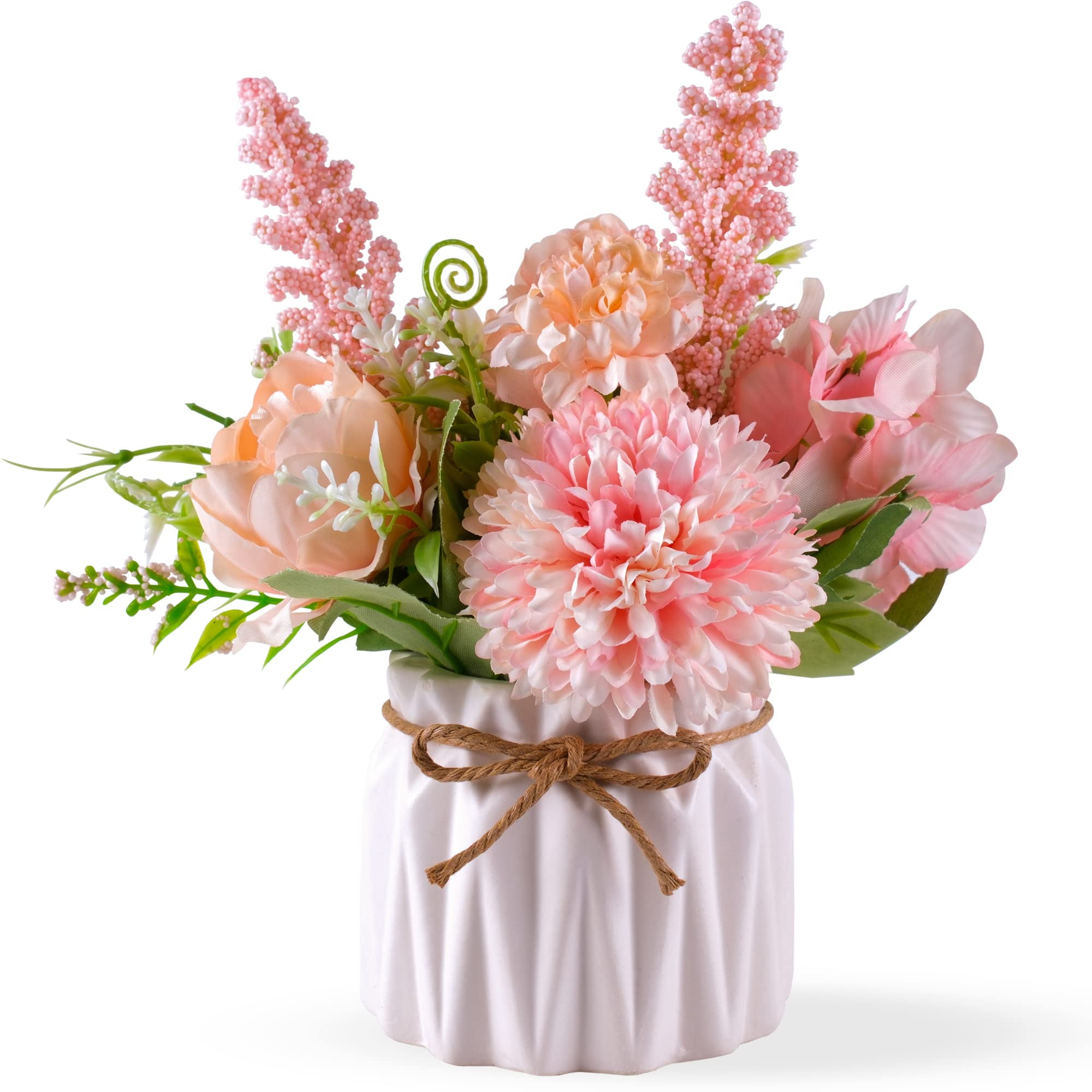 Artificial Potted Flowers, Small Ceramic Vase Fake Flower Plants