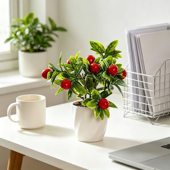 Artificial Potted Fruit Plants Bonsai - Fake Fruit Decor for Home Kitchen Desk Windowsill - Mini Plastic Succulents Style Centerpiece - Small Faux Potted Plants Arrangement