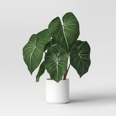 Artificial Potted Leaf in Modern Ceramic Pot Dark - Faux Philodendron, Indoor Decor, Stoneware Base