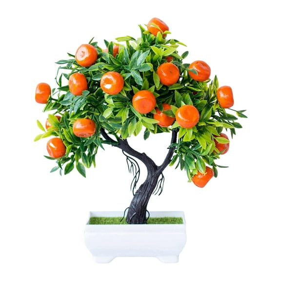 Artificial Potted Orange Tree Bonsai Faux Fruit Tree Potted Plant Desktop Decor for Home Office Tabletop 10.22x8.65x7.86 Inches