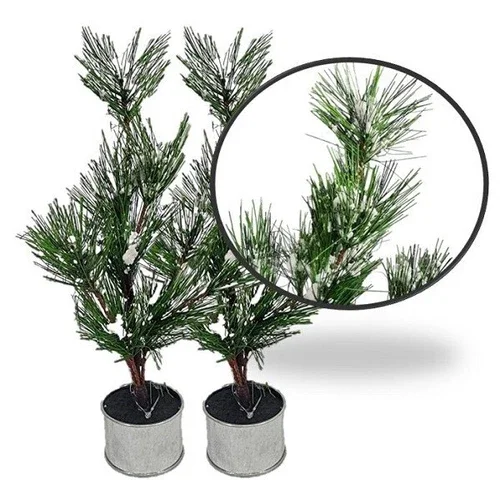 Artificial Potted Pine Tree Flocked Needle Weighted Base 12" Christmas Decor 2Pk