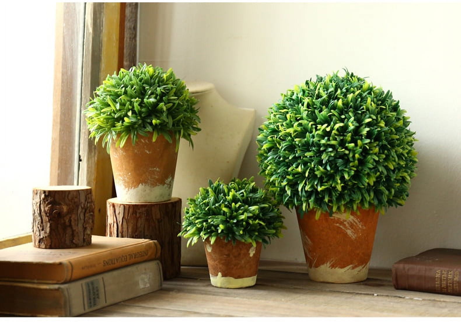 Artificial Potted Plant 5" Green Mini Plastic Artificial Plants Faux Topiary